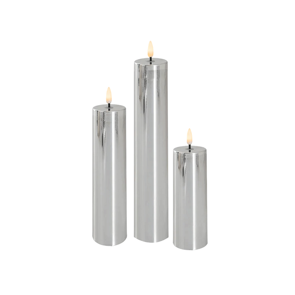 LED Silver Pillar candle - Trio